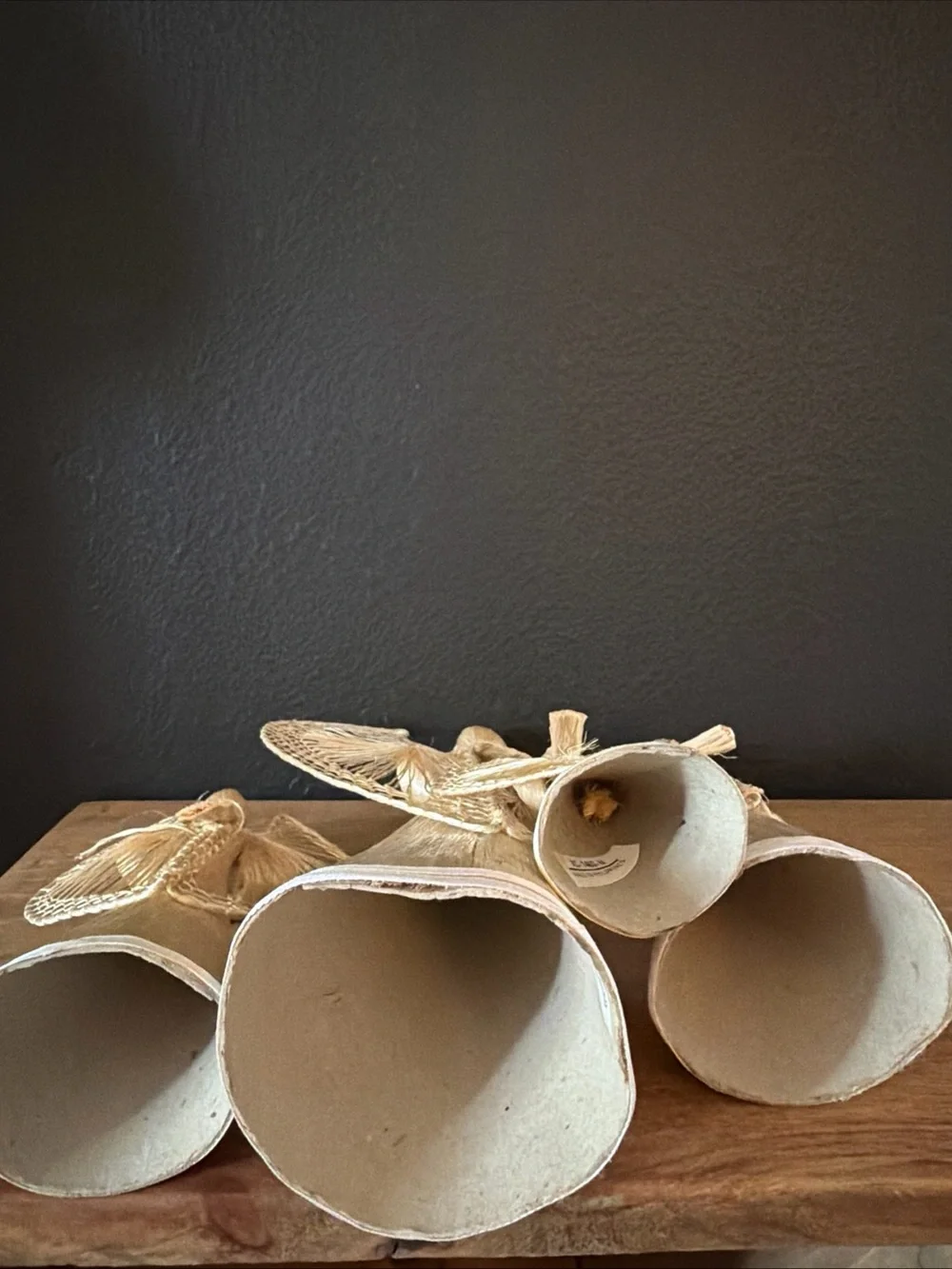 Vintage Set of 4 Abaca Straw Angel Christmas Tree Topper Rustic Country Cottage